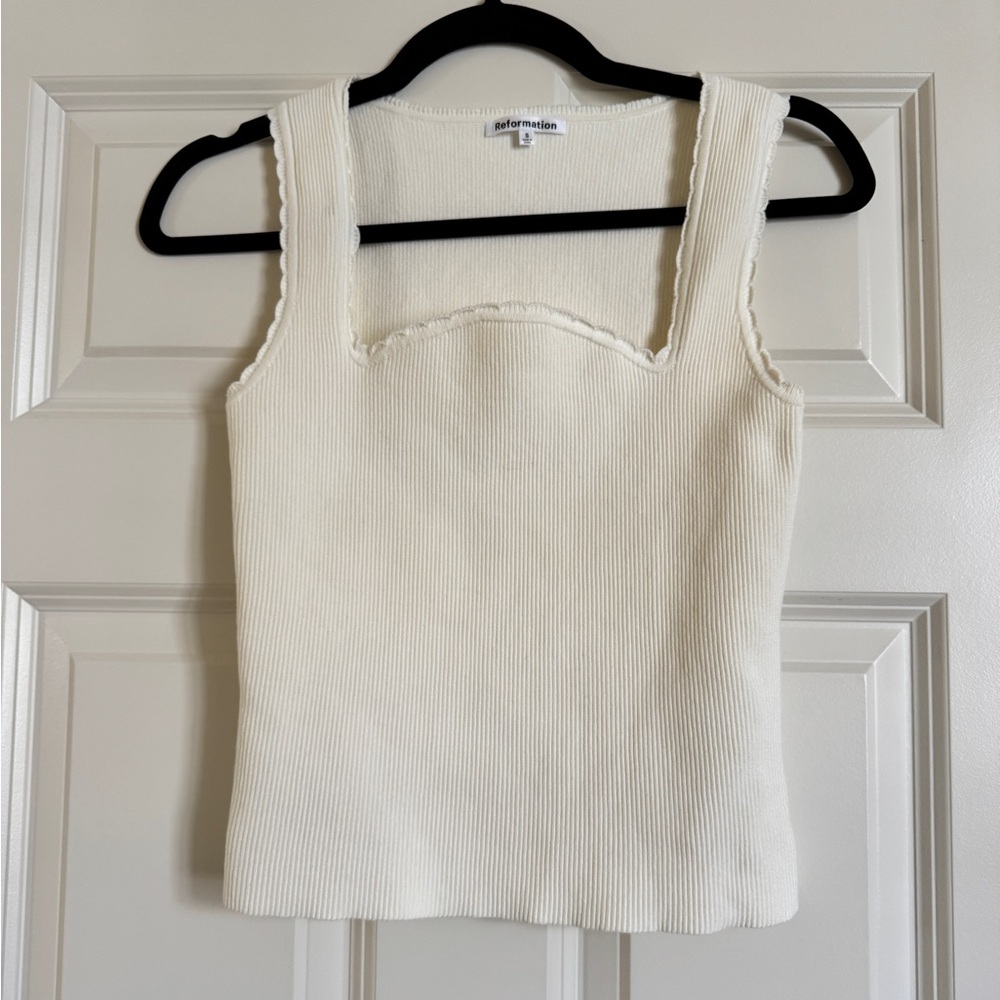 Reformation Cream Ribbed Tank Top